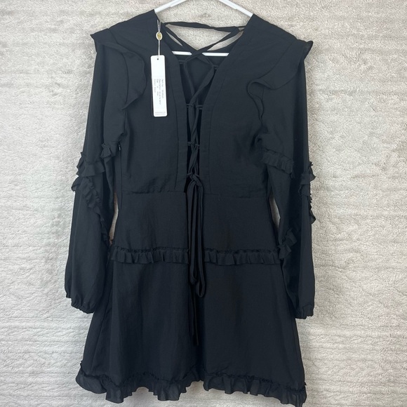 NWT Anthropologie SHILLA The Label Black Corset Tie Back Dress Medium Whimsigoth - Picture 5 of 16